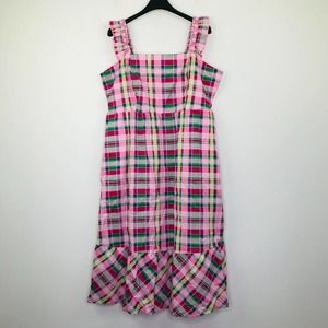 Torrid Women's 1 Dress Pink Green Plaid Midi Poplin Tiered Ruffle Strap NWT V20